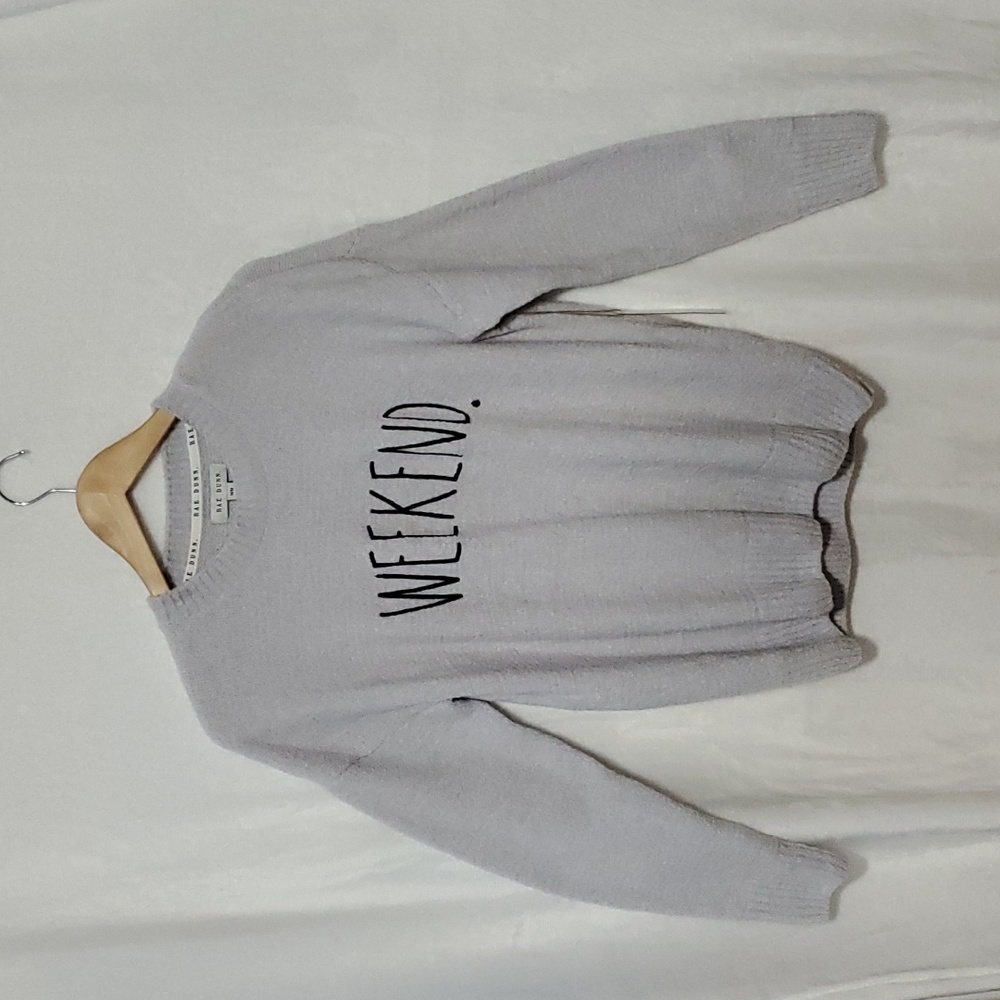 NWT Rae Dunn WEEKEND. Gray Crew Sweater Size M